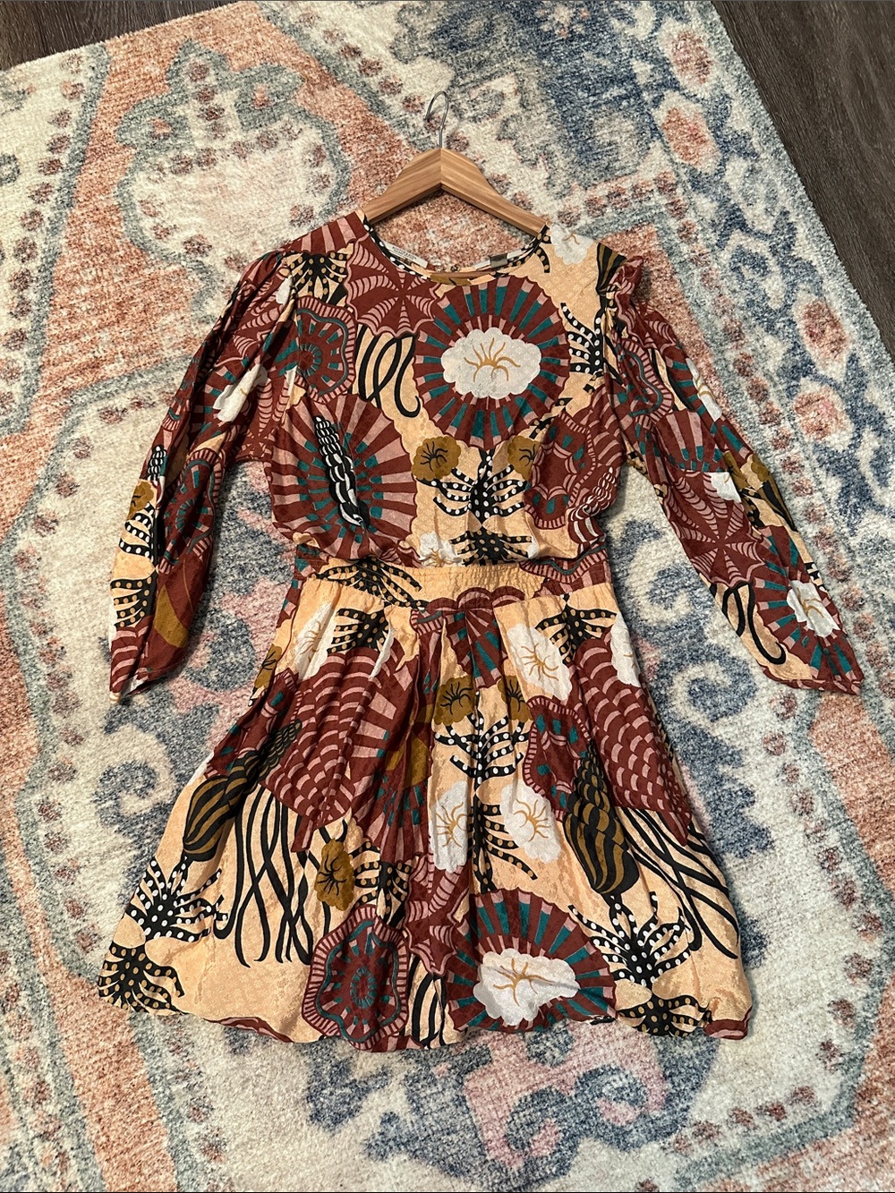 Scotch & Soda Sun Ray Mini Dress in Rust, Teal, Cream and Black